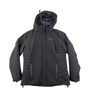 Marmot Ski Jacket Women XL Black 700 Fill Down RECCO Winter Coat Hooded Puffer